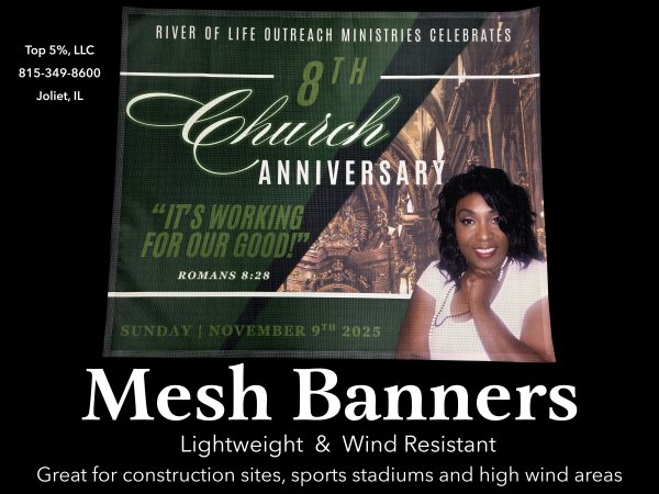 Custom mesh construction banner in Joliet Illinois