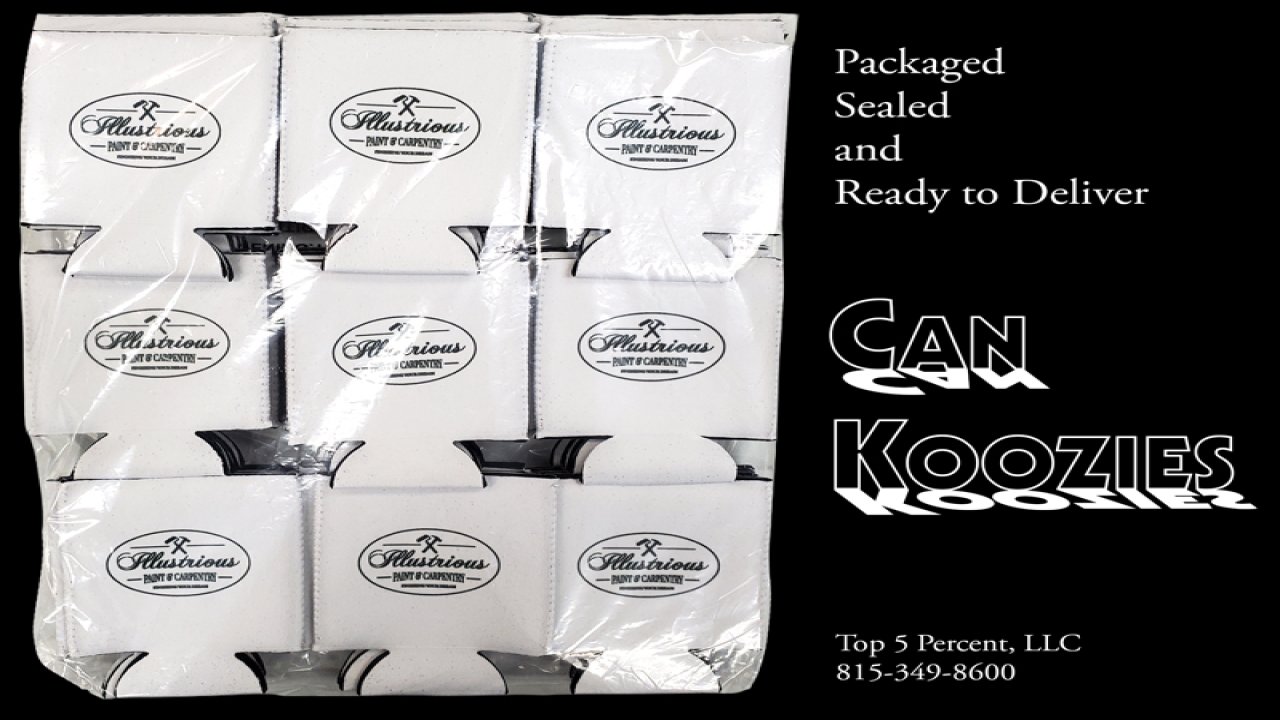 Custom can koozies and branded drinkware from Top 5 Percent in Joliet Illinois