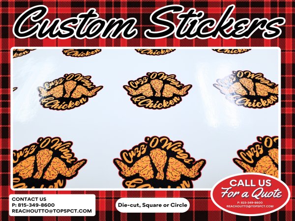 Custom shaped stickers and die cut decals printed in Channahon, Joliet, and Shorewood, Illinois