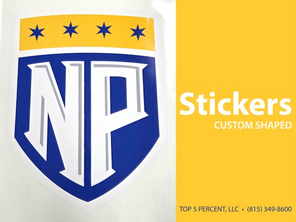 Custom die cut stickers and contour cut vinyl decals printed in Crest Hill, Joliet, and Romeoville, Illinois