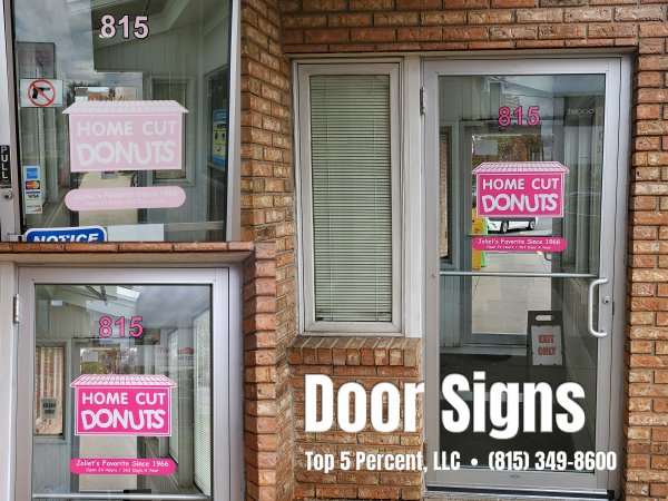 Custom door signs and door graphics for businesses in Joliet, Shorewood, and Crest Hill