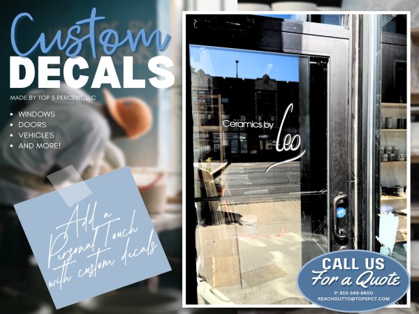 Custom door decals for businesses in Channahon Illinois