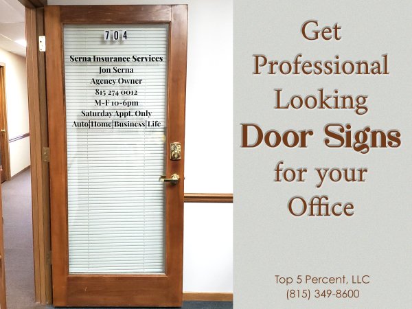 Custom vinyl door lettering for businesses in Joliet Illinois
