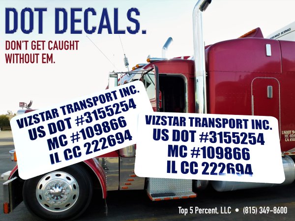 USDOT number stickers and DOT compliance decals printed in Channahon Illinois