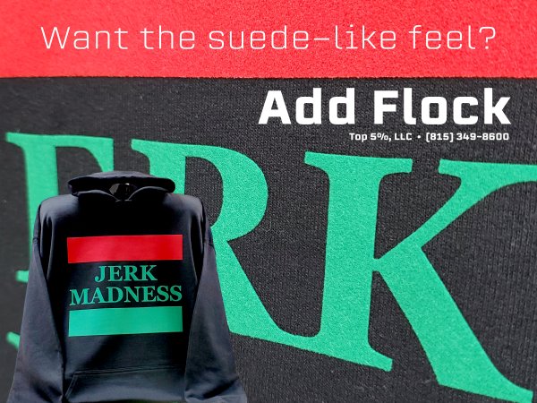 Custom flock print shirts with velvet texture in Joliet Illinois