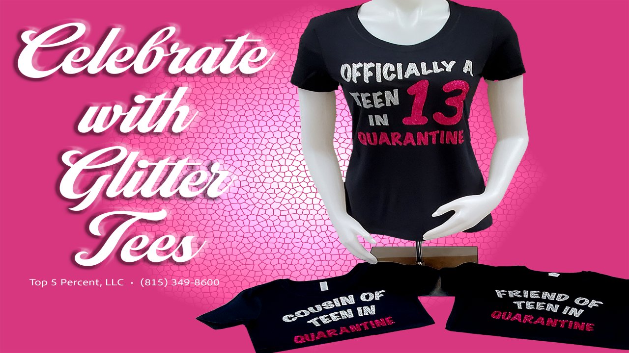 Custom glitter t-shirts from Top 5 Percent in Joliet Illinois