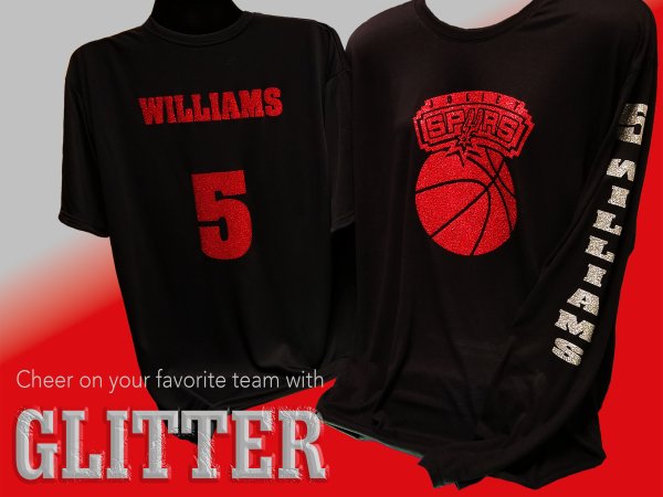 Custom glitter shirts for the Joliet Spurs basketball team