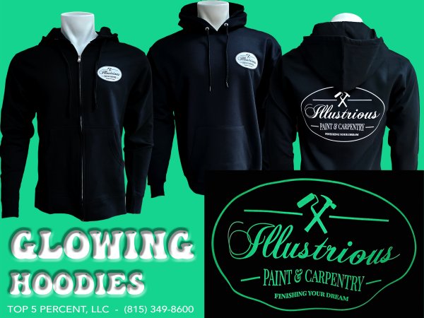 Custom glow in the dark hoodies printed in Plainfield Illinois