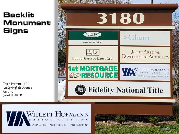 Backlit monument sign for a business in Joliet Illinois