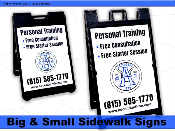 Custom sidewalk signage and a-frame boards for businesses in Joliet and Romeoville IL