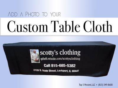 Custom branded table cloths for businesses displayed at a trade show in Joliet Illinois