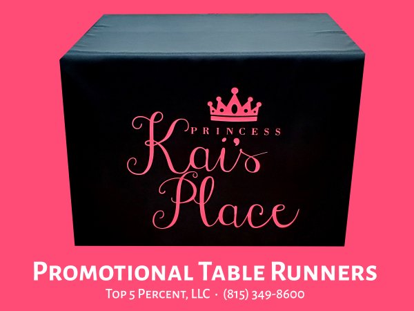 Custom branded table runners printed for businesses in Joliet and Crest Hill Illinois