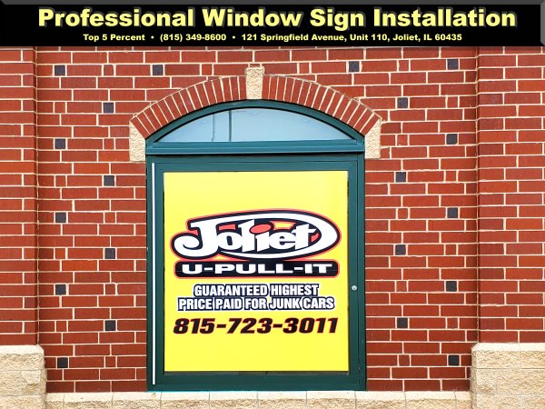 Custom window signs and storefront graphics for businesses in Plainfield and Joliet IL