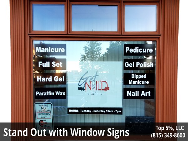 Custom window signs for businesses in Romeoville Illinois
